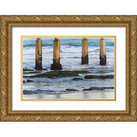 Ocean Beach Pier II Gold Ornate Wood Framed Art Print with Double Matting by Peterson, Lee