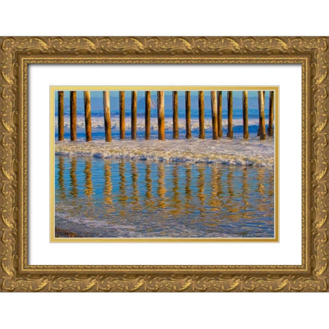 Pier Reflections I Gold Ornate Wood Framed Art Print with Double Matting by Peterson, Lee