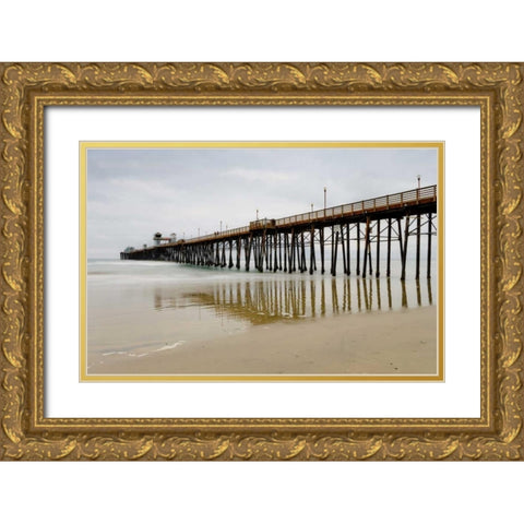 Oceanside Pier Gold Ornate Wood Framed Art Print with Double Matting by Peterson, Lee