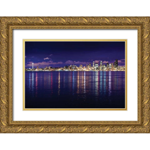 Seattle Skyline I Gold Ornate Wood Framed Art Print with Double Matting by Stefko, Bob