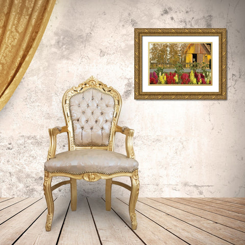 Snapdragons Barn II Gold Ornate Wood Framed Art Print with Double Matting by Styber, Dana