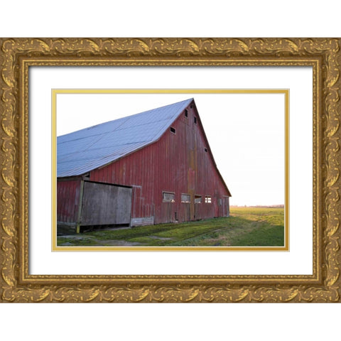 Red Barn at Sunset Gold Ornate Wood Framed Art Print with Double Matting by Styber, Dana