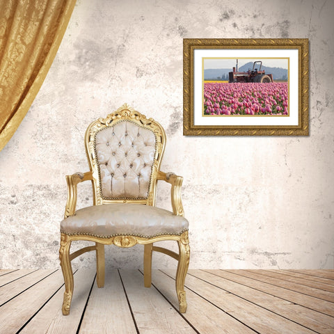 Tractor and Tulips II Gold Ornate Wood Framed Art Print with Double Matting by Styber, Dana
