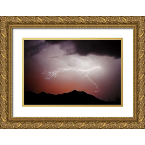 Mountian Lightning Gold Ornate Wood Framed Art Print with Double Matting by Taylor, Douglas