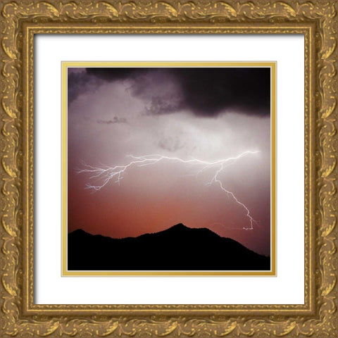 Mountian Lightning Sq. Gold Ornate Wood Framed Art Print with Double Matting by Taylor, Douglas