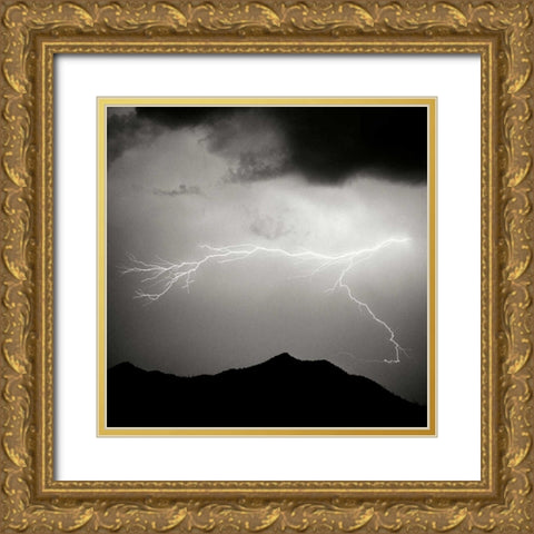 Mountain Lightning Sq. BW Gold Ornate Wood Framed Art Print with Double Matting by Taylor, Douglas