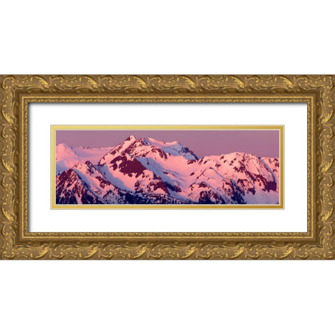 Alpenglow on Olympic Mountains Gold Ornate Wood Framed Art Print with Double Matting by Taylor, Douglas