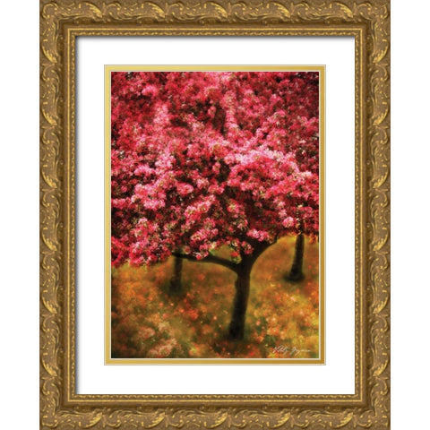 Pink Cherry Tree Gold Ornate Wood Framed Art Print with Double Matting by Geyman, Vitaly