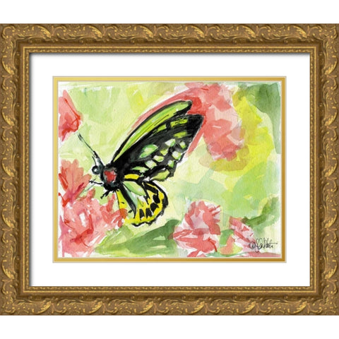 Watercolor Butterfly II Gold Ornate Wood Framed Art Print with Double Matting by Roberto, LuAnn