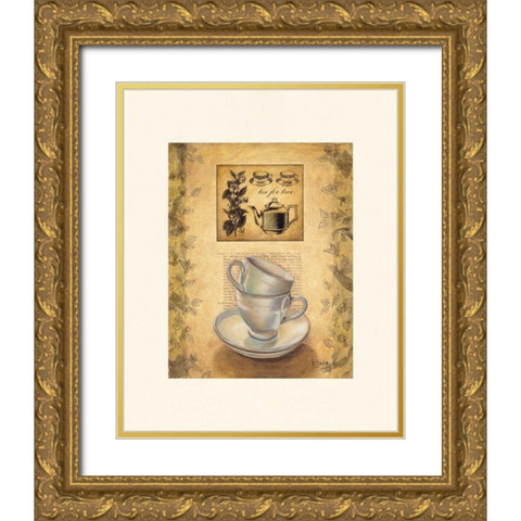 Tea for Two Gold Ornate Wood Framed Art Print with Double Matting by Sjodin, Valerie