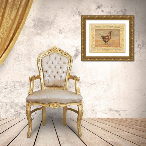 Hen Gold Ornate Wood Framed Art Print with Double Matting by Schippel, Banafshe