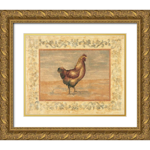 Hen Gold Ornate Wood Framed Art Print with Double Matting by Schippel, Banafshe