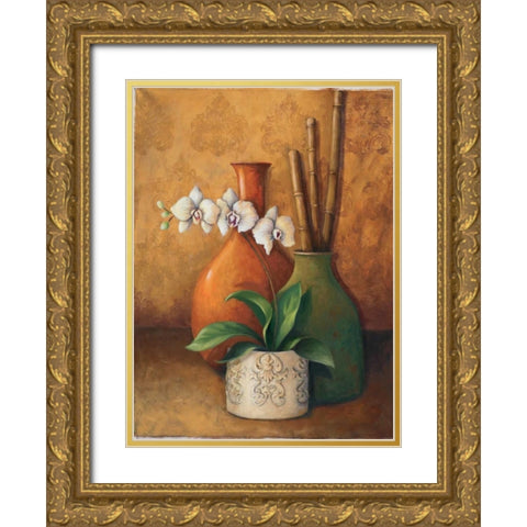 Modern Orchid II Gold Ornate Wood Framed Art Print with Double Matting by 3 Bamboo Studio