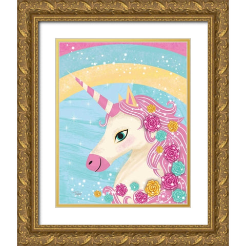 Unicorn II Gold Ornate Wood Framed Art Print with Double Matting by Woo, Teresa
