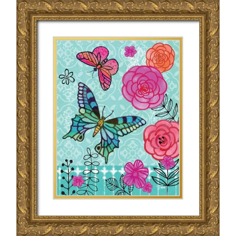 Butterfly Garden II Gold Ornate Wood Framed Art Print with Double Matting by Woo, Teresa