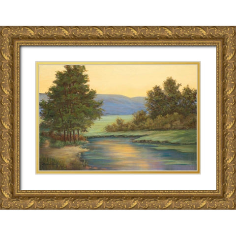 Emerald Meadow I Gold Ornate Wood Framed Art Print with Double Matting by Wacaster, Linda