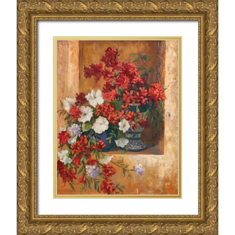 Flores de Espana I Gold Ornate Wood Framed Art Print with Double Matting by Wacaster, Linda