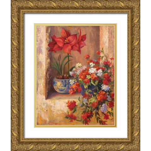 Flores de Espana II Gold Ornate Wood Framed Art Print with Double Matting by Wacaster, Linda