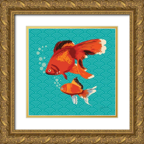 Goldfish I Gold Ornate Wood Framed Art Print with Double Matting by Young, Patty