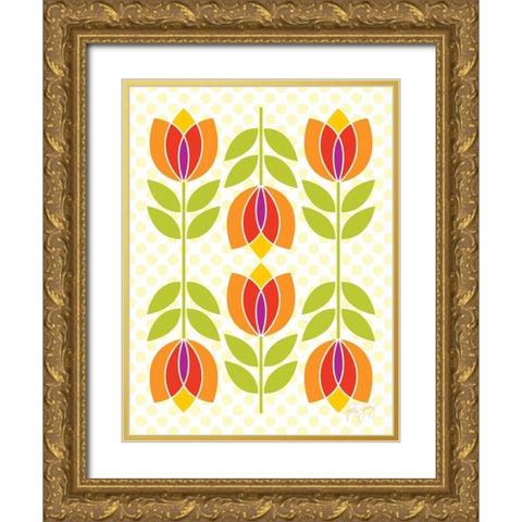 Mod Tulips I Gold Ornate Wood Framed Art Print with Double Matting by Young, Patty