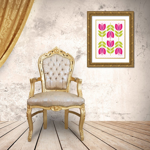Mod Tulips II Gold Ornate Wood Framed Art Print with Double Matting by Young, Patty