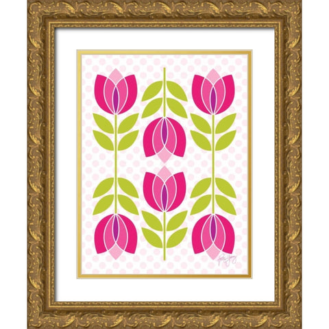 Mod Tulips II Gold Ornate Wood Framed Art Print with Double Matting by Young, Patty