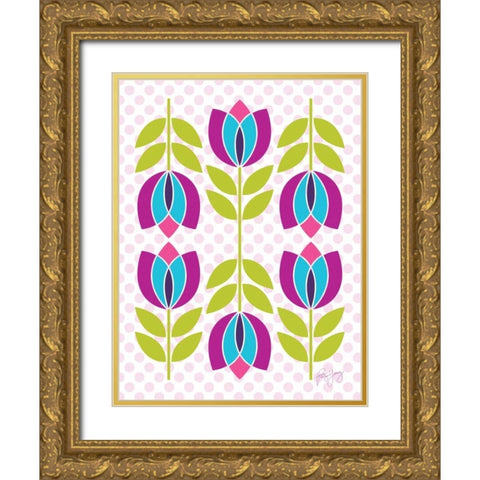 Mod Tulips III Gold Ornate Wood Framed Art Print with Double Matting by Young, Patty