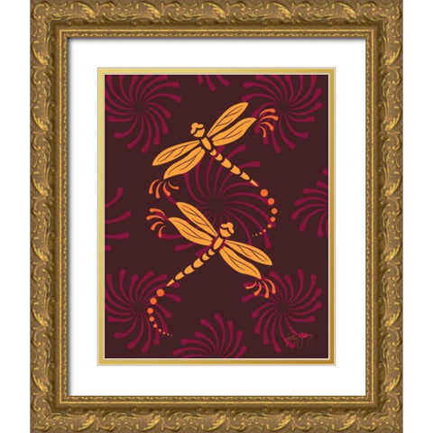 Modern Dragonflies Gold Ornate Wood Framed Art Print with Double Matting by Young, Patty