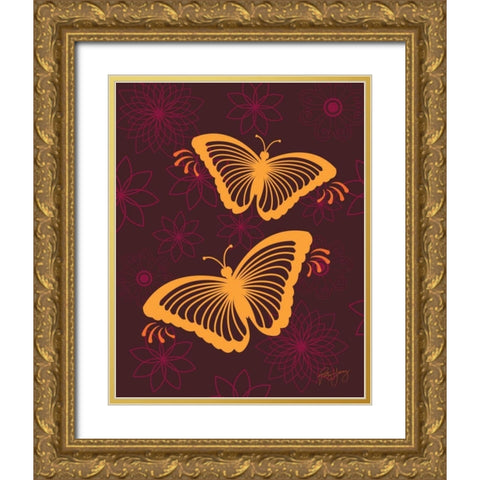 Modern Butterflies Gold Ornate Wood Framed Art Print with Double Matting by Young, Patty