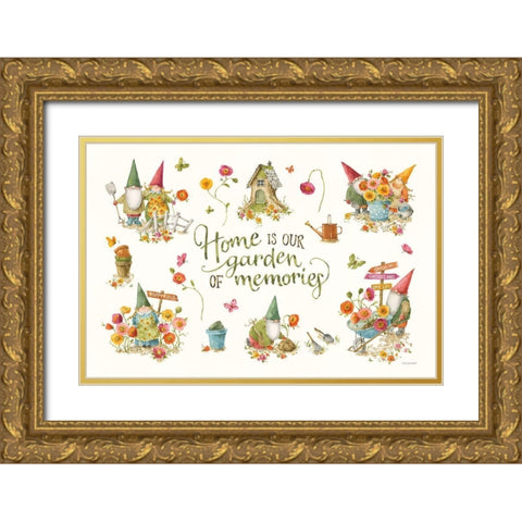 Garden Gnomes I on white Gold Ornate Wood Framed Art Print with Double Matting by Audit, Lisa
