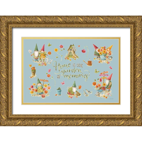 Garden Gnomes I on blue Gold Ornate Wood Framed Art Print with Double Matting by Audit, Lisa