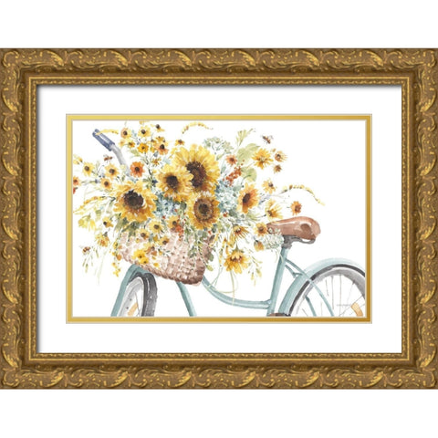 Sunflowers Forever 02 Gold Ornate Wood Framed Art Print with Double Matting by Audit, Lisa