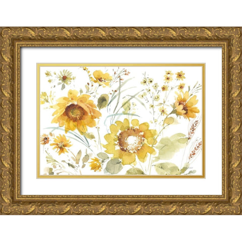 Sunflowers Forever 03 Gold Ornate Wood Framed Art Print with Double Matting by Audit, Lisa