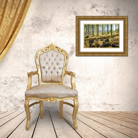 Golden Ferns Gold Ornate Wood Framed Art Print with Double Matting by Head, Danny