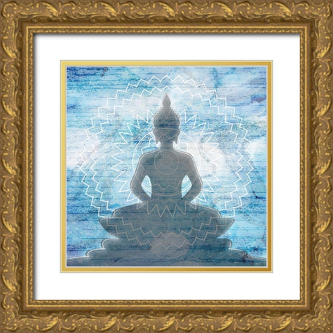 Blue Budha Gold Ornate Wood Framed Art Print with Double Matting by Aesthete