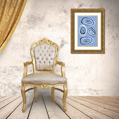 Water Circles Blue Gold Ornate Wood Framed Art Print with Double Matting by Aesthete