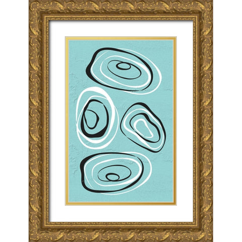 Water Circles Cyan Gold Ornate Wood Framed Art Print with Double Matting by Aesthete