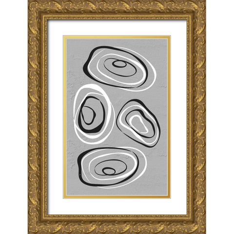 Water Circles Grey Gold Ornate Wood Framed Art Print with Double Matting by Aesthete