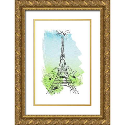 Eiffel Tower Gold Ornate Wood Framed Art Print with Double Matting by Aesthete