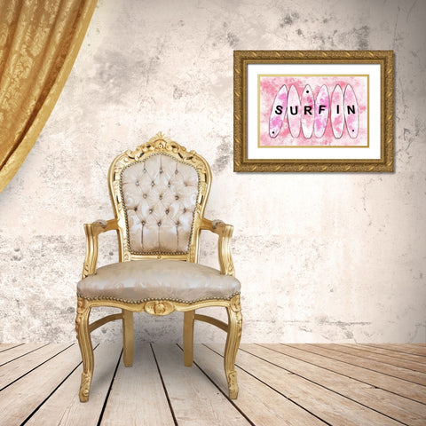 Surfin Pink Gold Ornate Wood Framed Art Print with Double Matting by Aesthete