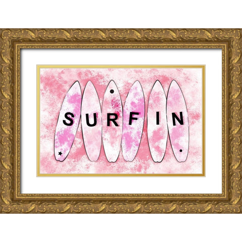 Surfin Pink Gold Ornate Wood Framed Art Print with Double Matting by Aesthete