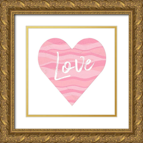 Wave Heart Love Gold Ornate Wood Framed Art Print with Double Matting by Aesthete