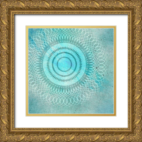 Mandala Green Gold Ornate Wood Framed Art Print with Double Matting by Aesthete