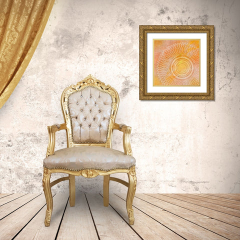 Mandala Orange Gold Ornate Wood Framed Art Print with Double Matting by Aesthete