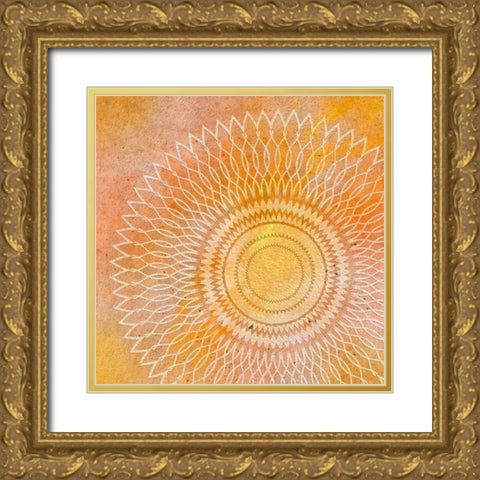 Mandala Orange Gold Ornate Wood Framed Art Print with Double Matting by Aesthete
