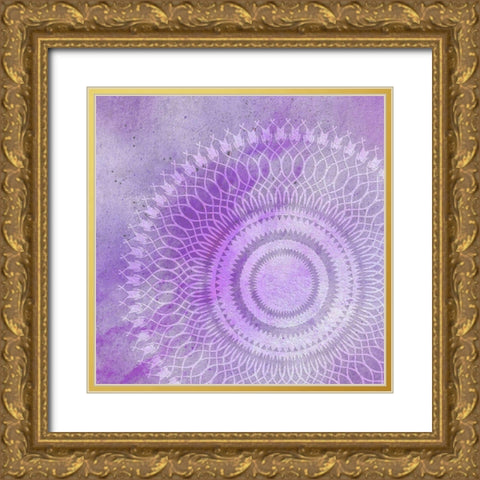 Mandala Purple Gold Ornate Wood Framed Art Print with Double Matting by Aesthete