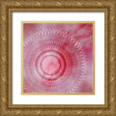 Mandala Pink Gold Ornate Wood Framed Art Print with Double Matting by Aesthete