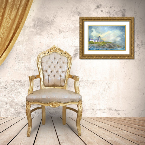 Beavertail Lighthouse - R.I. Gold Ornate Wood Framed Art Print with Double Matting by Rizzo, Gene