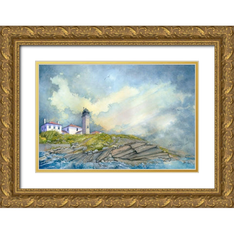 Beavertail Lighthouse - R.I. Gold Ornate Wood Framed Art Print with Double Matting by Rizzo, Gene