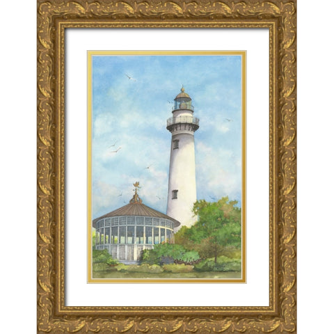 St. Simons Lighthouse Gold Ornate Wood Framed Art Print with Double Matting by Rizzo, Gene
